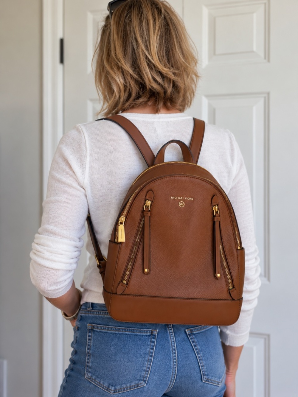 Michael Kors Cognac Brown Pebbled Leather Backpack Gold Hardware